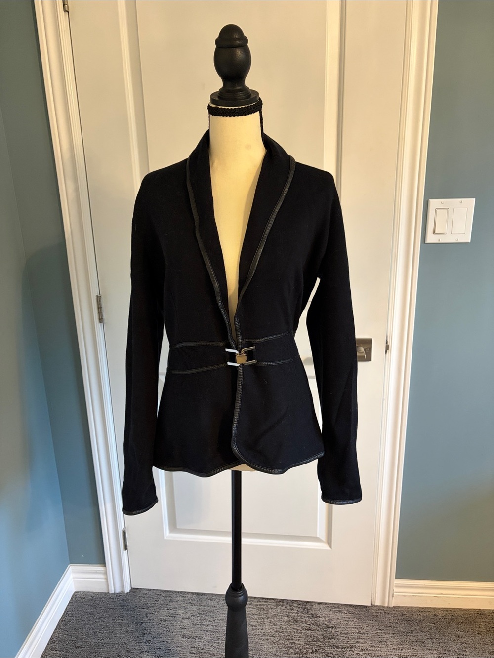 Jones New York Black Women's Knit Jacket with Buckle Closure